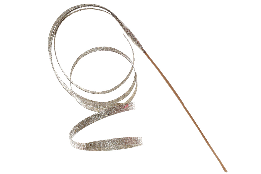 Декоративна гілка з кучерявою стрічкою в гліттері 76см, колір - шампань