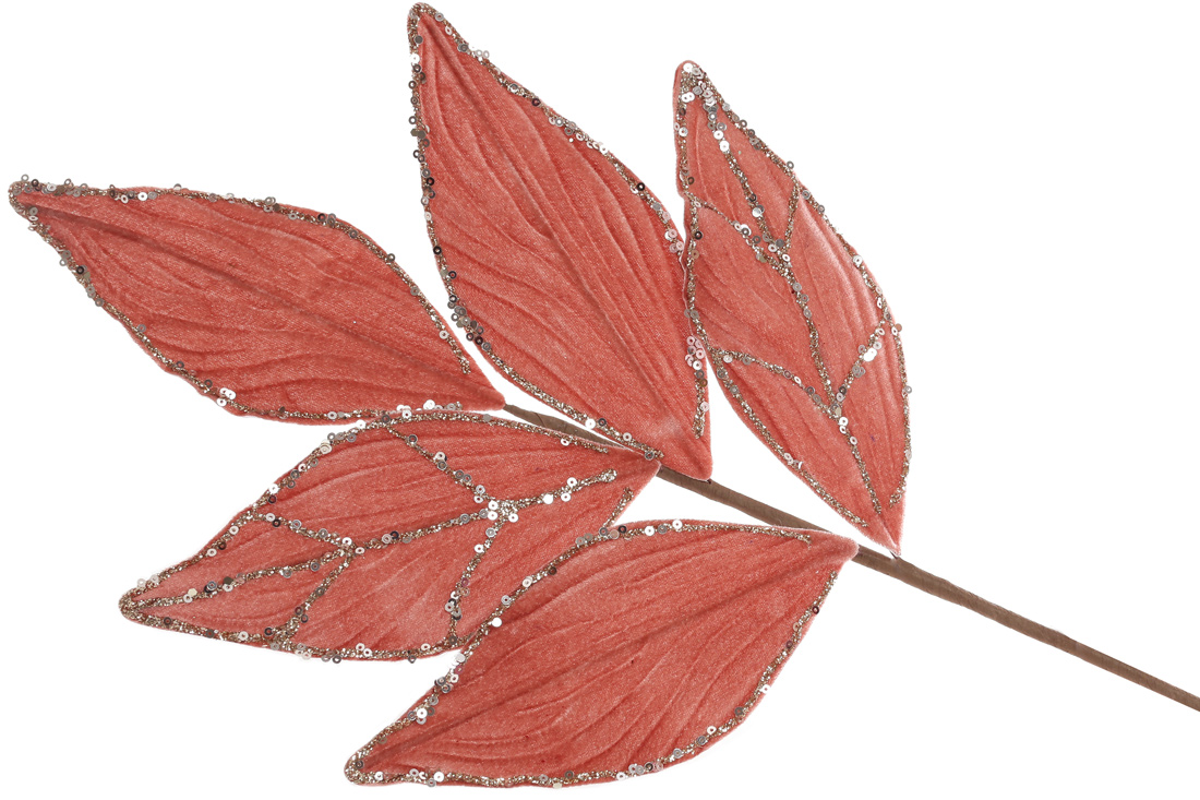 Декоративна гілка Оксамитове Листя 52см, колір - рожеве золото