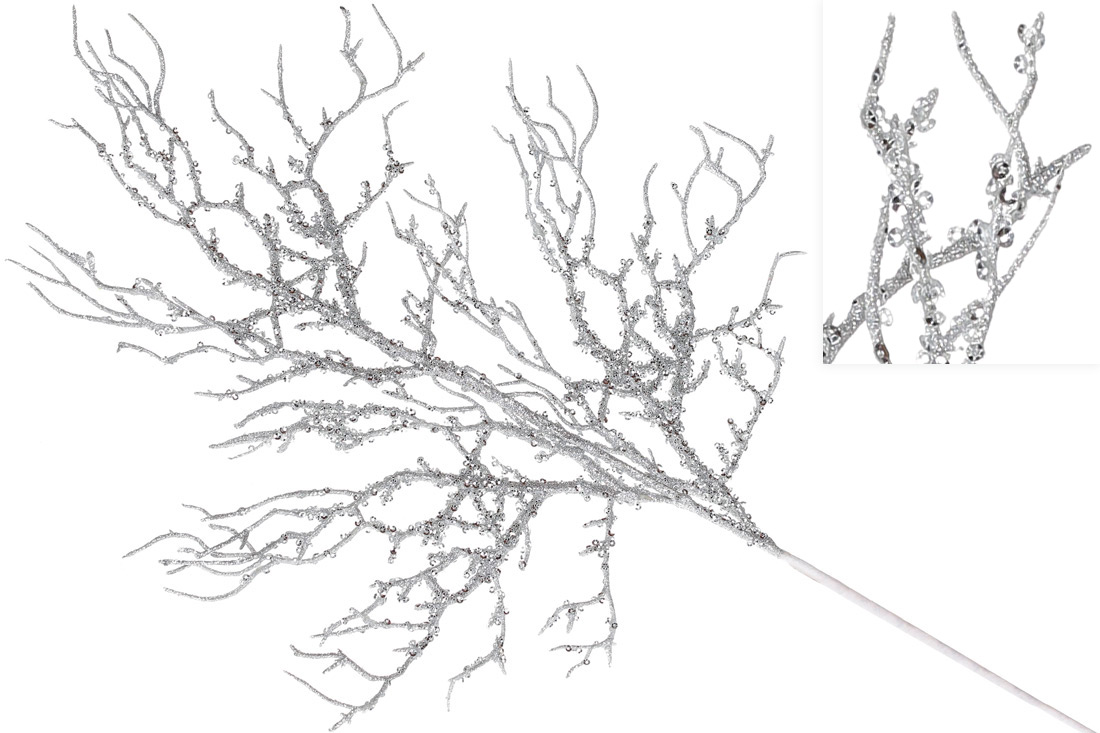 Декоративна гілка Корал 60см, колір - срібло