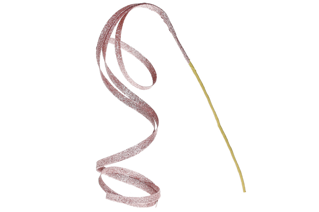 Декоративна гілка з кучерявою стрічкою в гліттері 76см, колір - рожевий