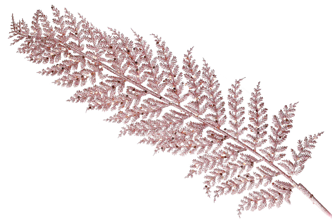 Декоративна гілка в гліттері Папороть 78см, колір - рожевий