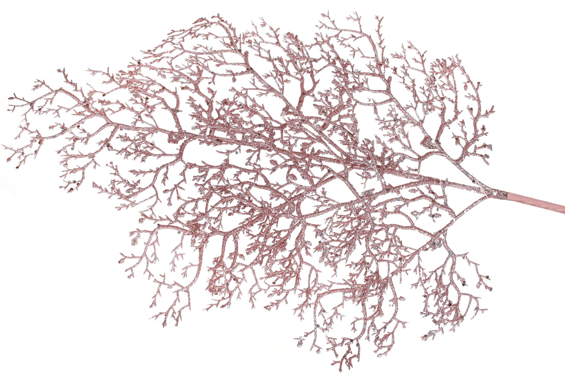 Декоративна гілка в гліттері Корал 74см, колір - рожевий