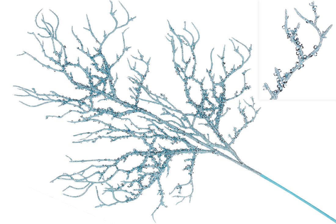 Декоративна гілка Корал 60см, колір - світло-блакитний