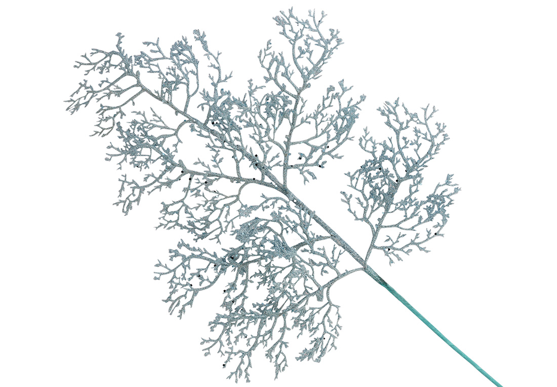 Декоративна гілка в гліттері Корал 74см, колір - блакитний