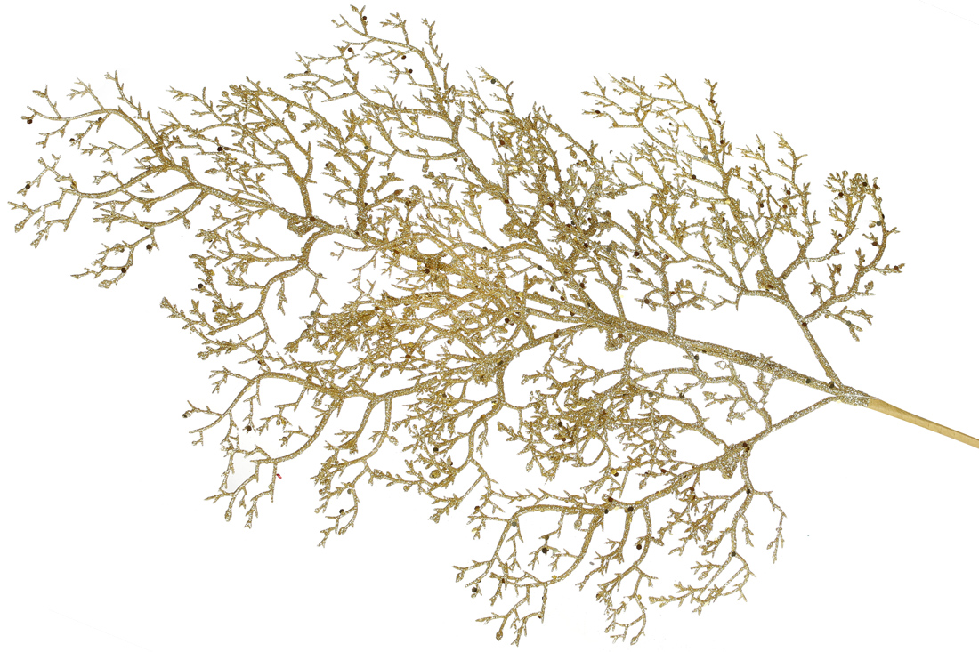 Декоративна гілка в гліттері Корал 74см, колір - золото