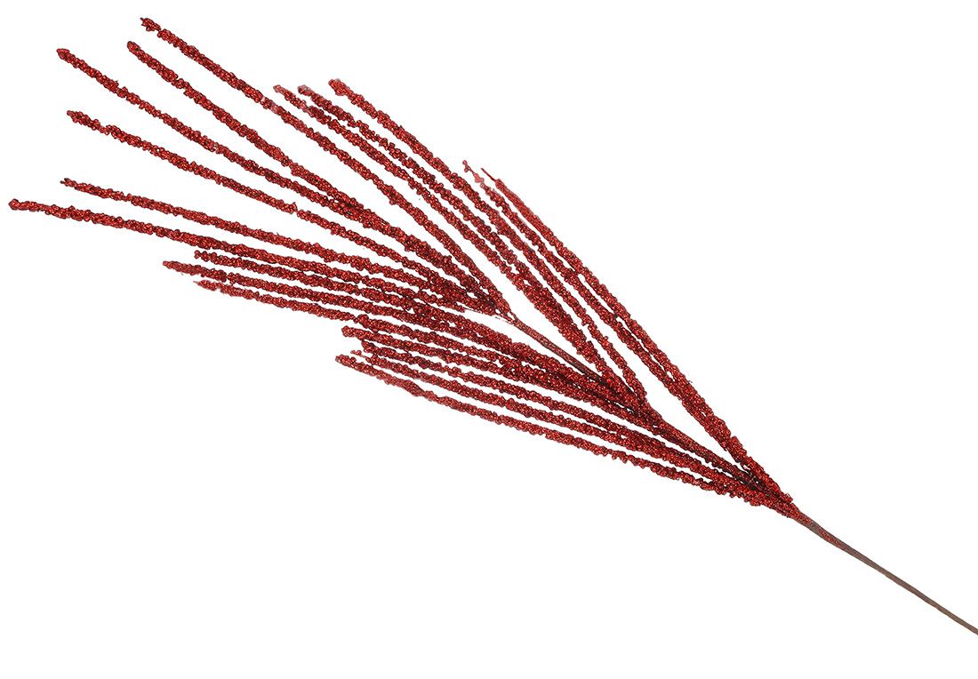 Декоративна гілка всипана великим гліттером 70см, колір - червоний