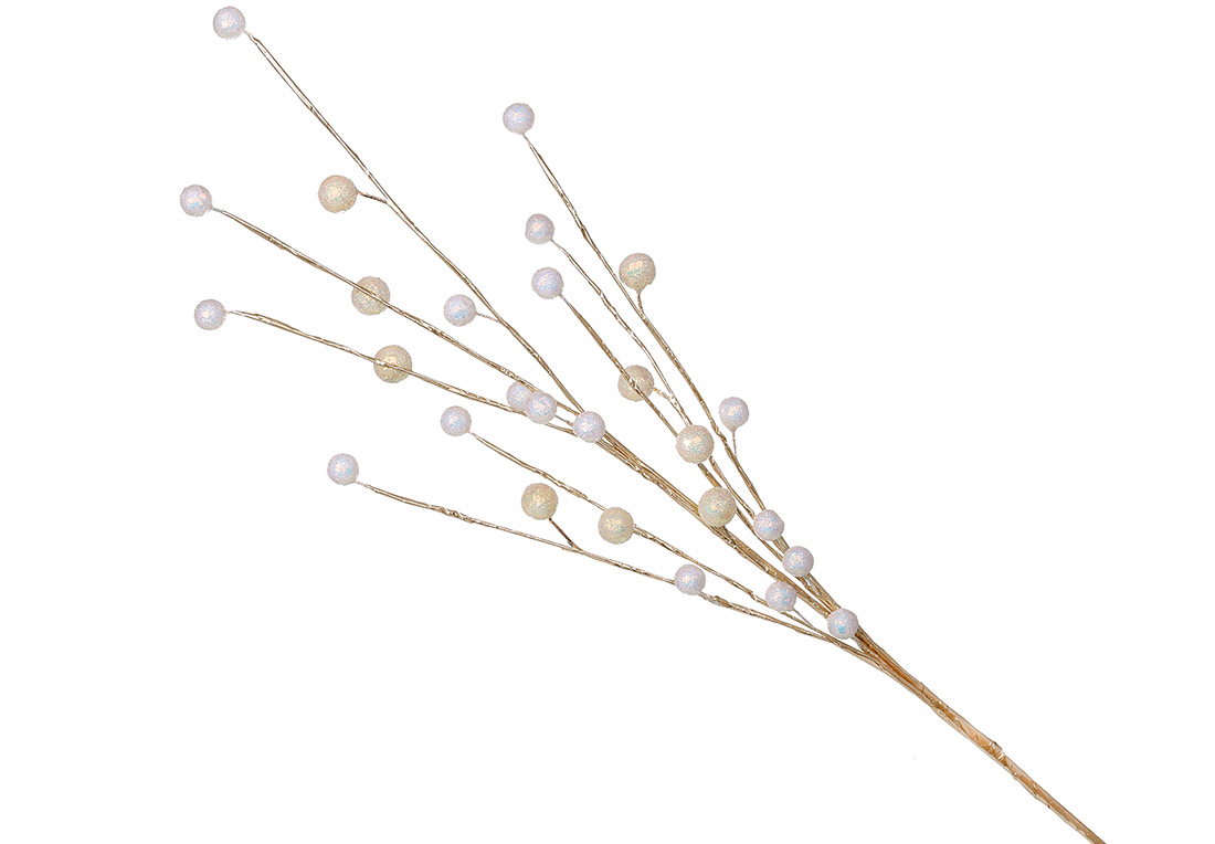 Декоративна гілка 70см, колір - перламутр із золотом