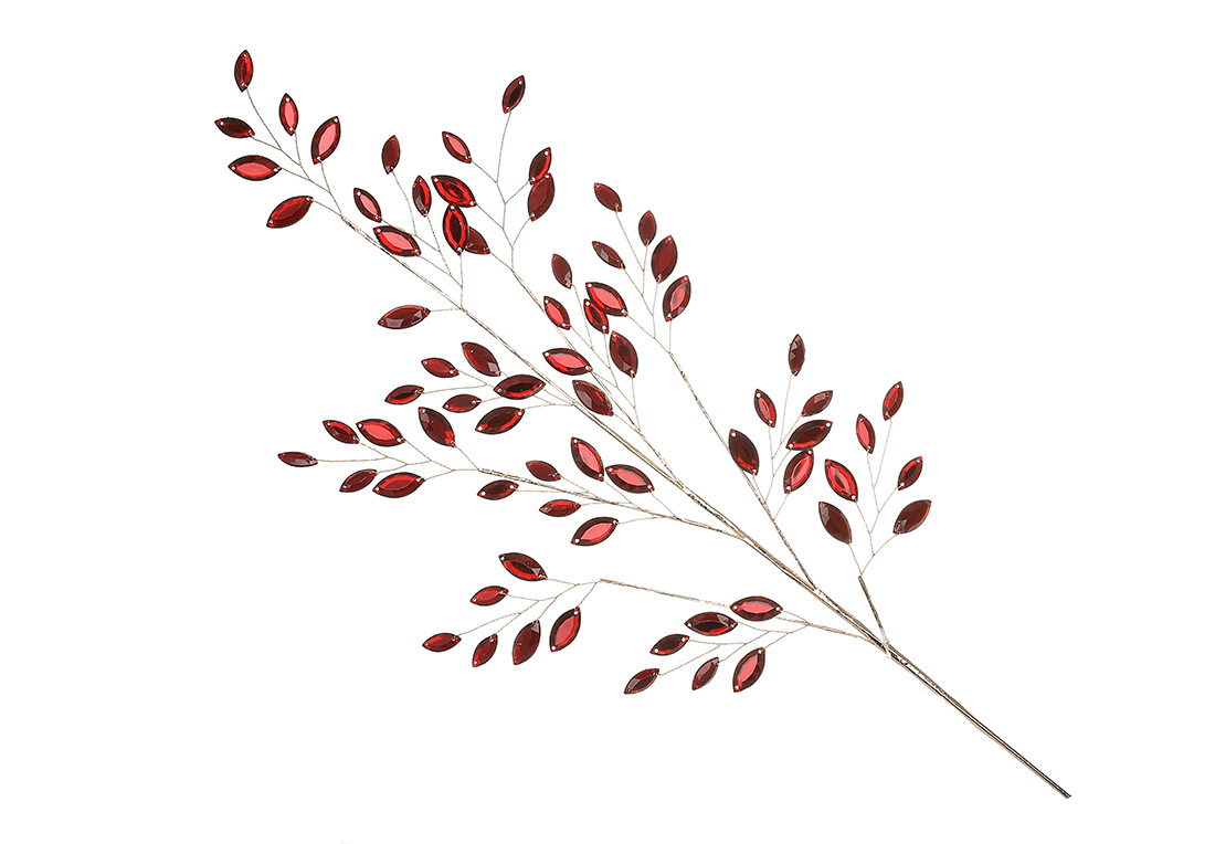 Декоративна гілка з кристалами, 72см, колір - червоний