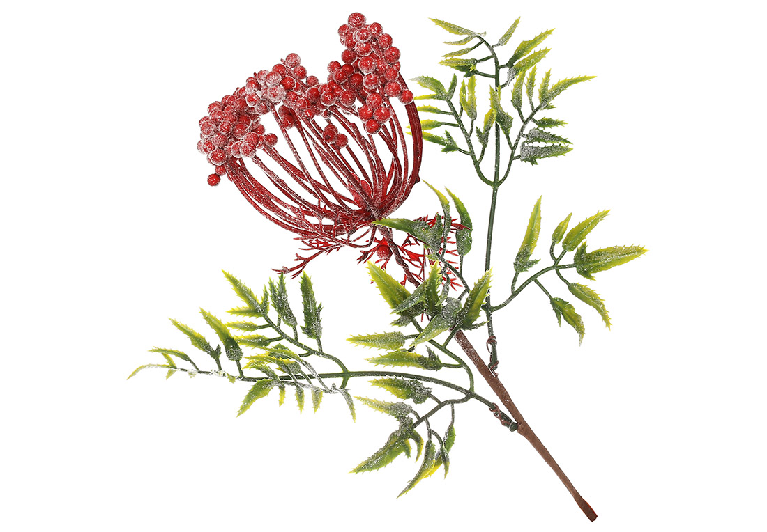 Декоративна гілка Даукус карота з гліттером 34см, колір - червоний
