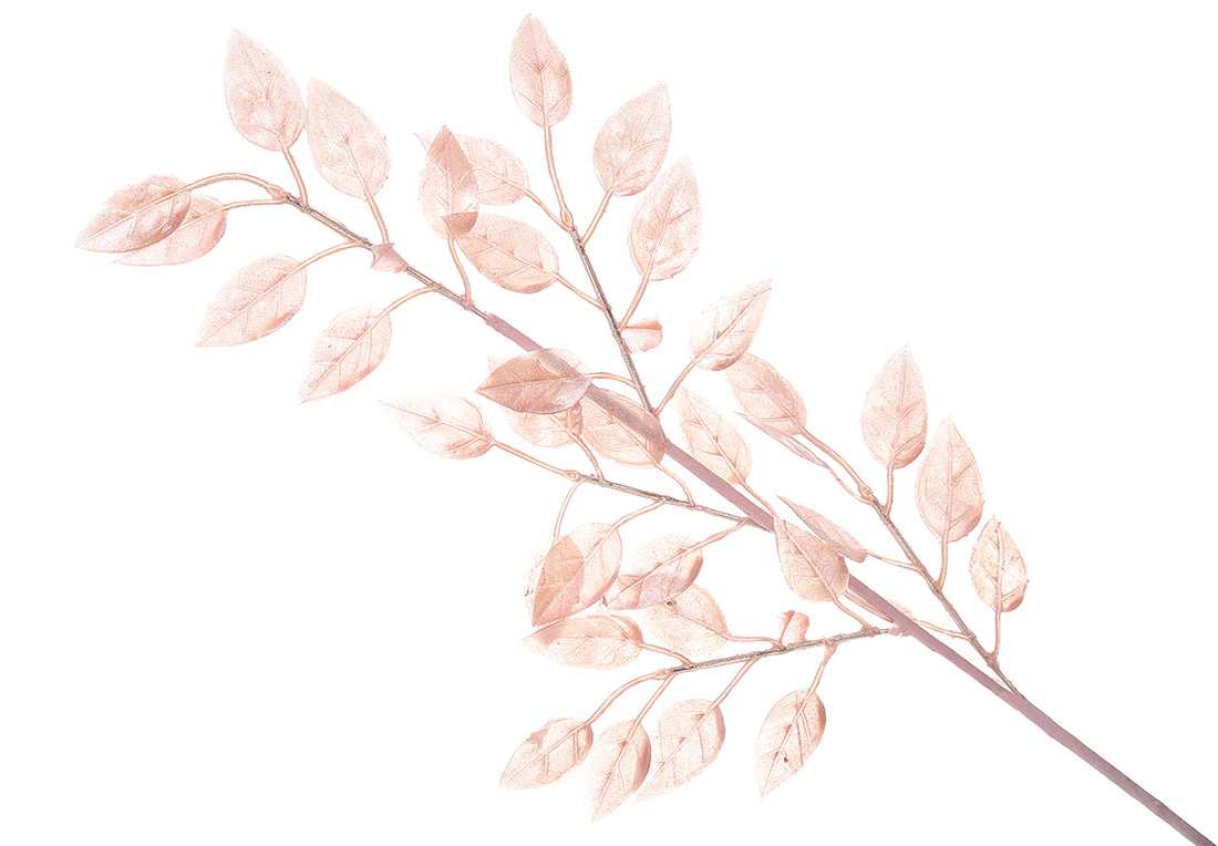 Декоративна гілка Листя 54см, колір - ніжно рожевий гліттер