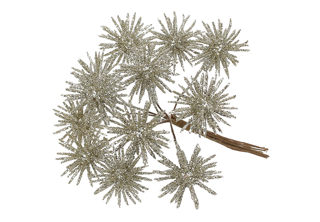 Декоративний пучок ( 6шт ) Колючка в гліттері шампань 13см