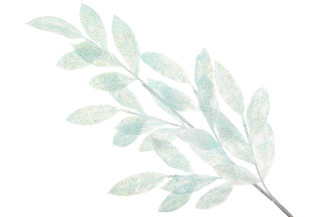 Декоративна гілка Листя 73см, колір - блакитний з гліттером