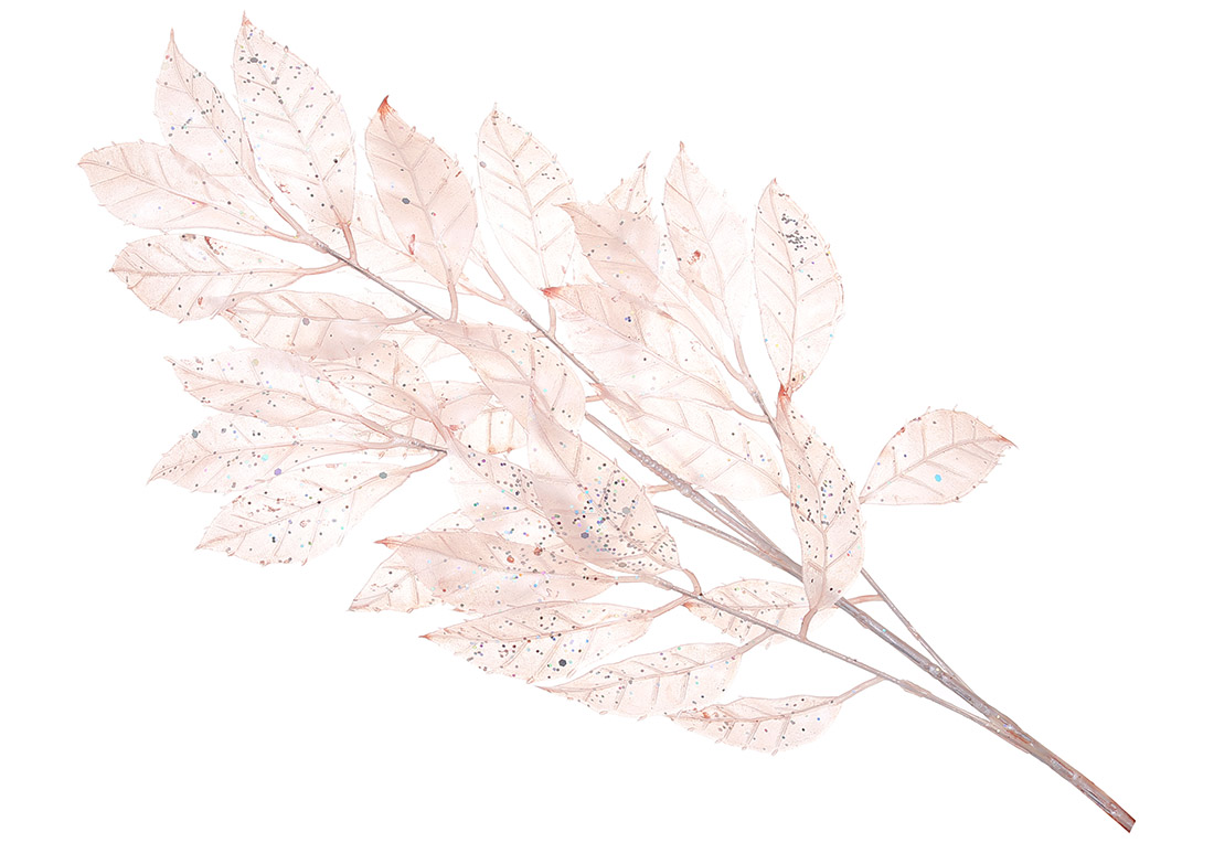 Декоративна гілка Листя 54см, колір - рожевий з гліттером
