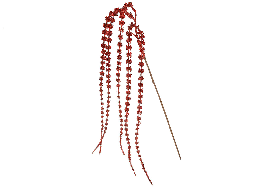 Декоративна спадаюча гілка в глітері 83см, колір - червоний