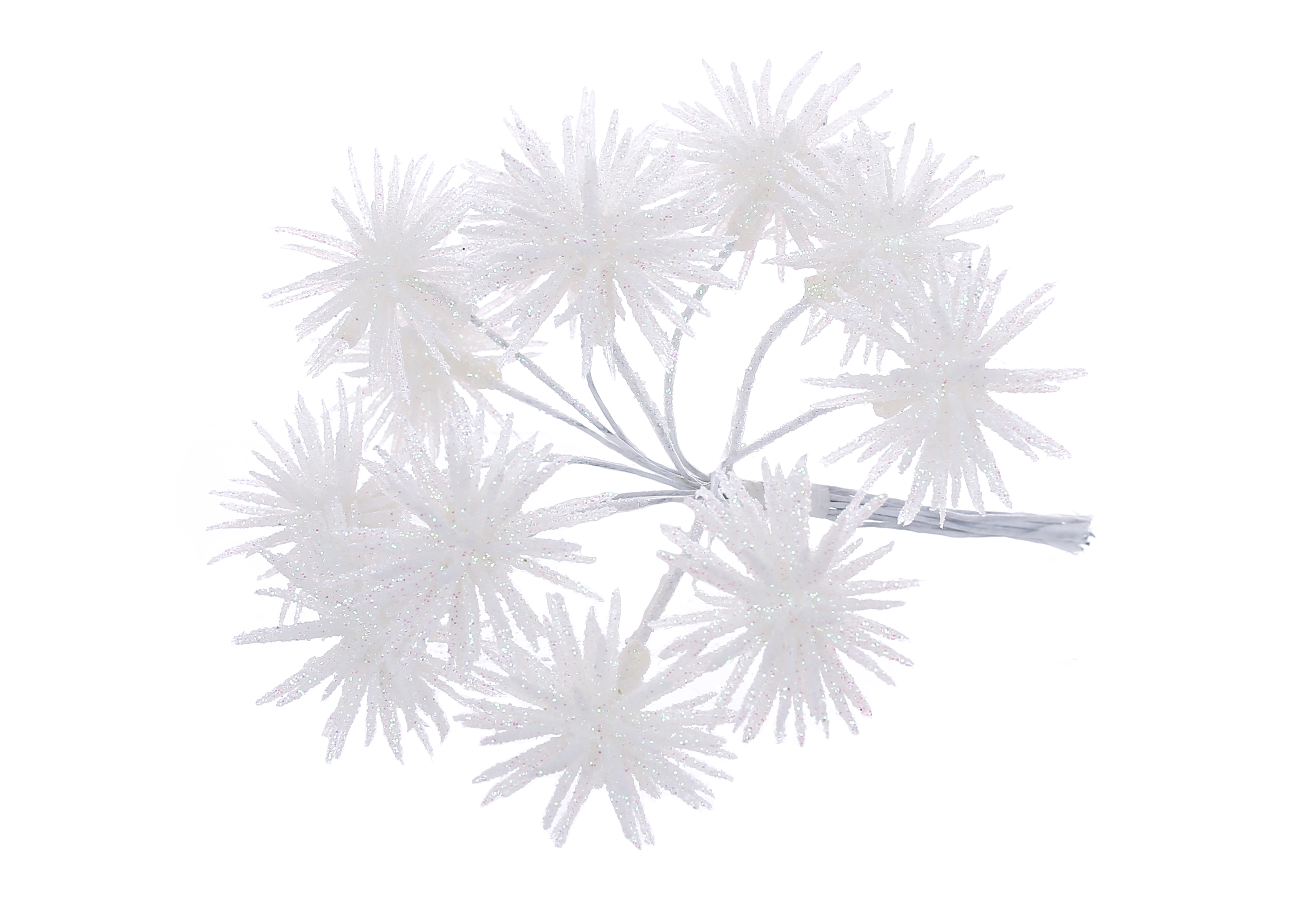 Декоративний пучок ( 6шт ) Колючка в білому гліттері, 13см