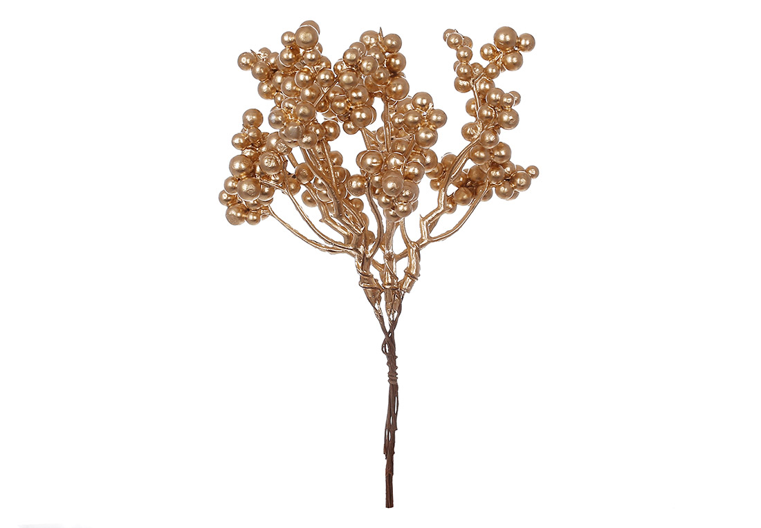 Декоративний букетик ягід 17см, колір - золото