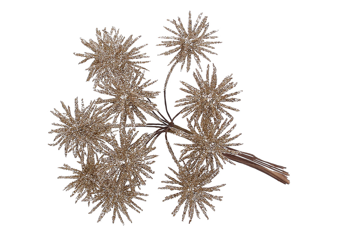 Декоративний пучок ( 6 шт ) Колючка в бежевому гліттері, 13см