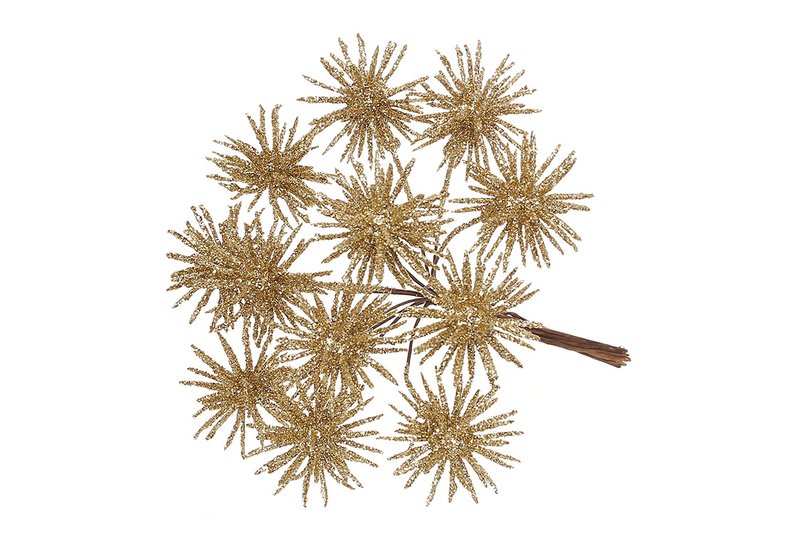 Декоративний пучок ( 6шт ) Колючка в золотому гліттері, 13см