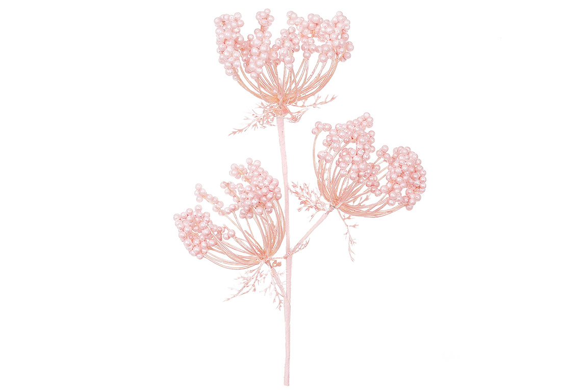 Декоративна гілка Даукус карота з гліттером 62см, колір - рожевий