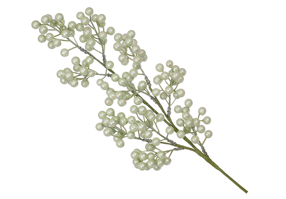Декоративна гілка з ягодами в гліттері, 68см, колір - салатовий