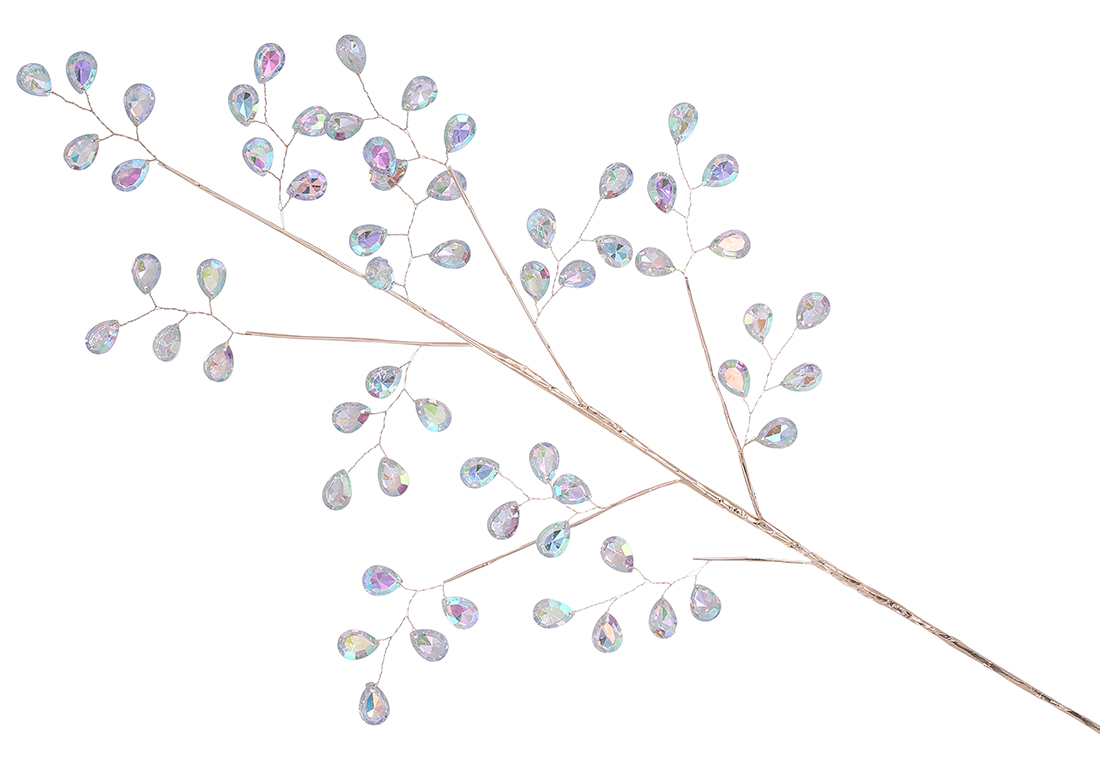 Декоративна гілка з акриловим камінням 72см, колір-прозорий з райдужним