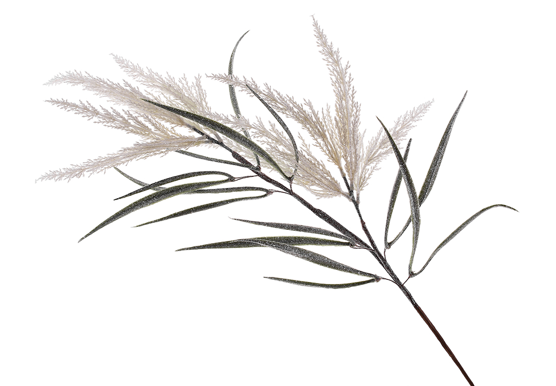 Декоративна гілка в інеї 72см, колір - зелений з білим