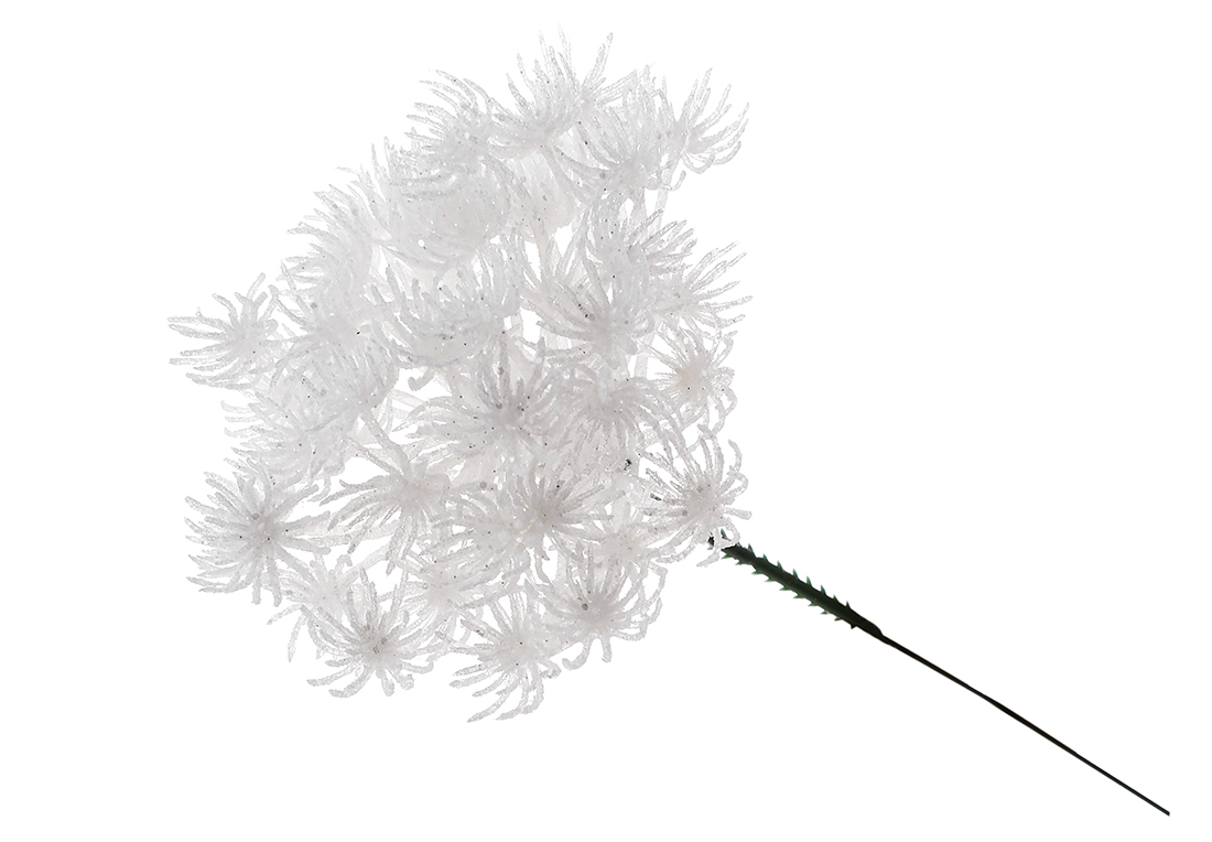 Гілка-пучок білої хвої в гліттері 23см