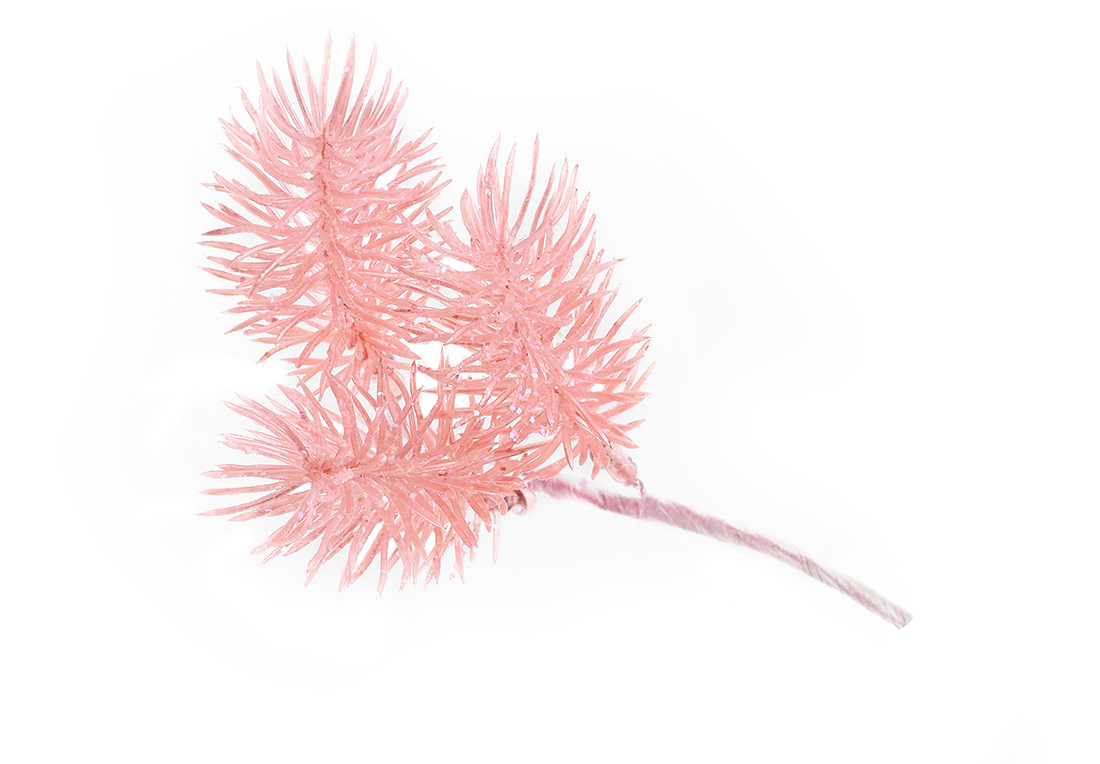 Гілка хвої 20см, колір - персиково-рожевий