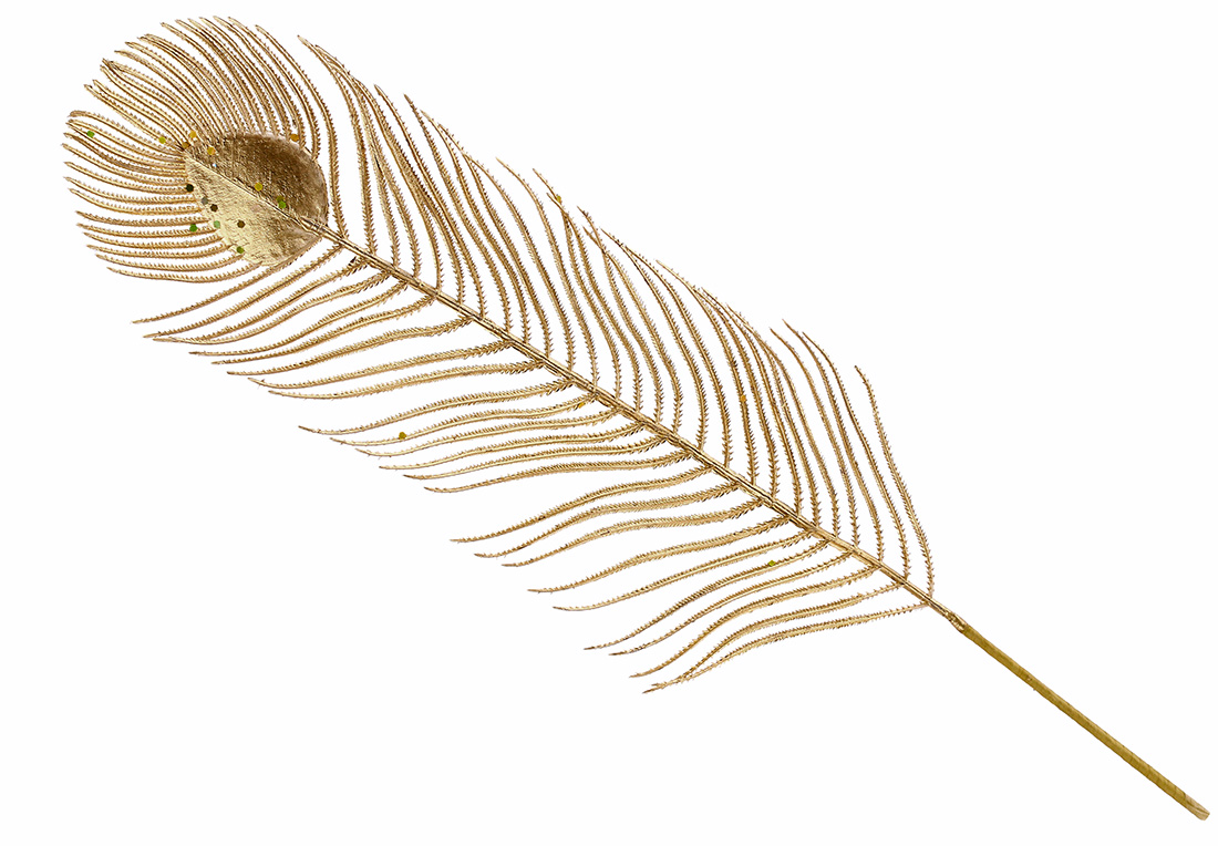 Декоративна гілка Перо павлина 68см, колір - матове золото