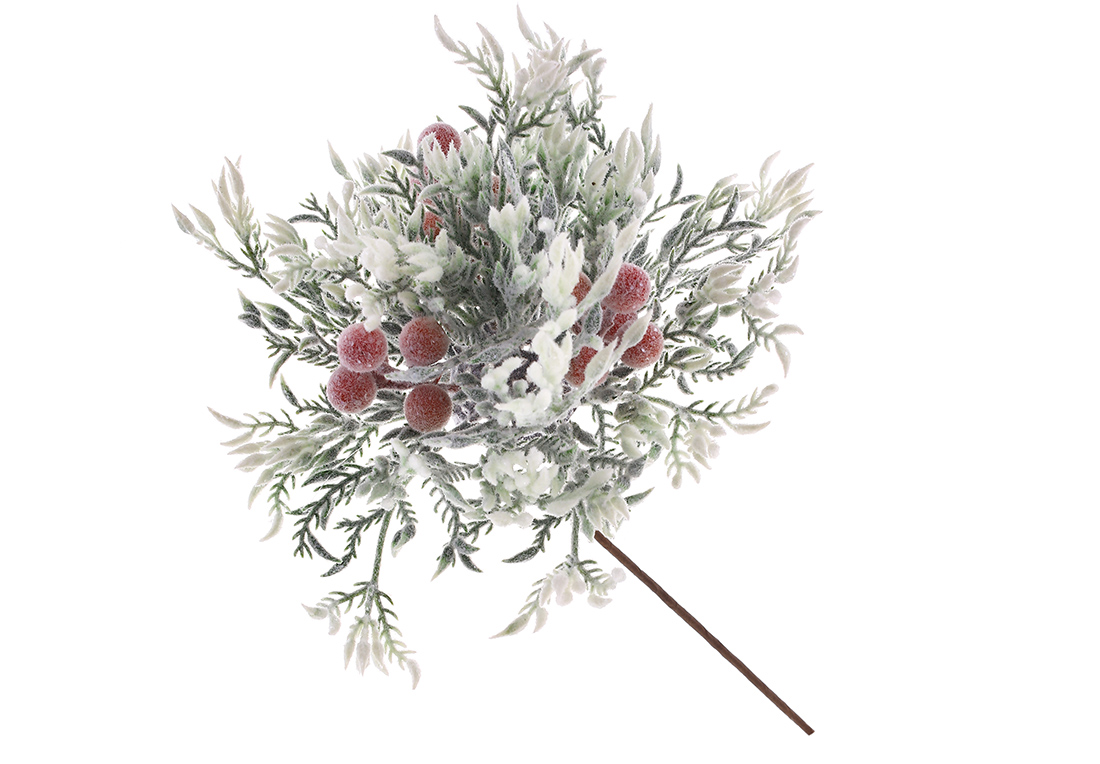 Декоративна гілка хвойника з червоними ягодами 41см