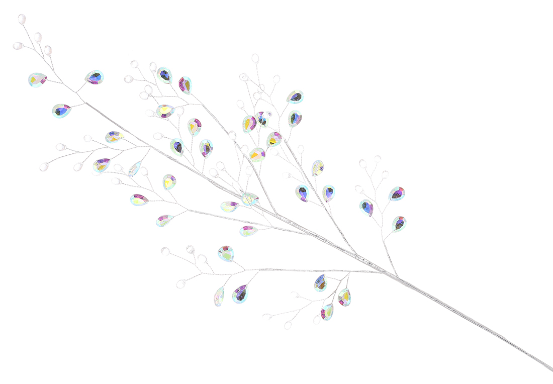 Декоративна гілка з акриловим камінням 72см, колір-прозорий з райдужним.