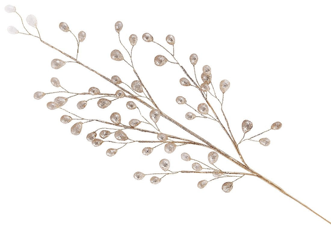 Декоративна гілка з акриловими намистинами в гліттері, 76см, колір - шампань