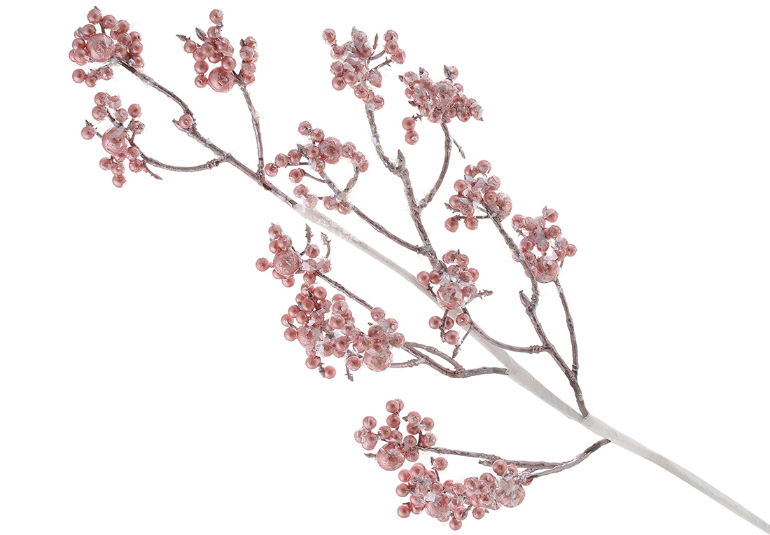 Декоративна гілка з ягодами у льоду 68см, колір - рожевий