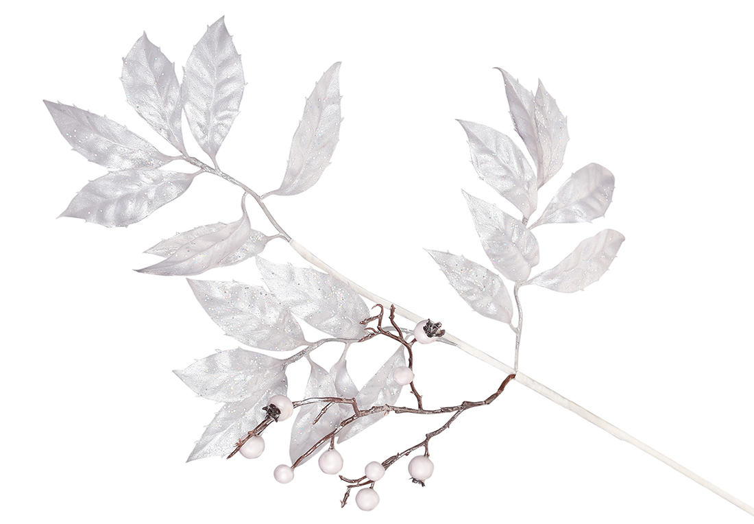 Декоративна гілка листя з ягодами 57см, колір - холодний бежевий