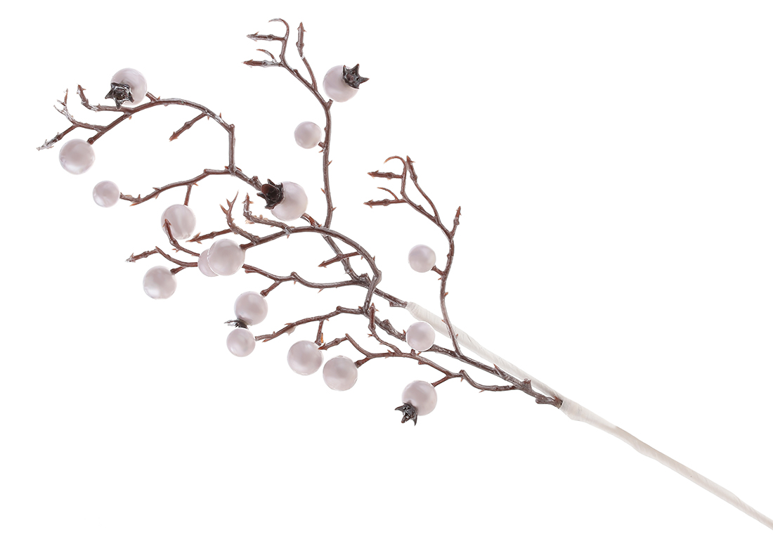 Декоративна гілка з перламутровими ягодами 48см, колір - холодний беж