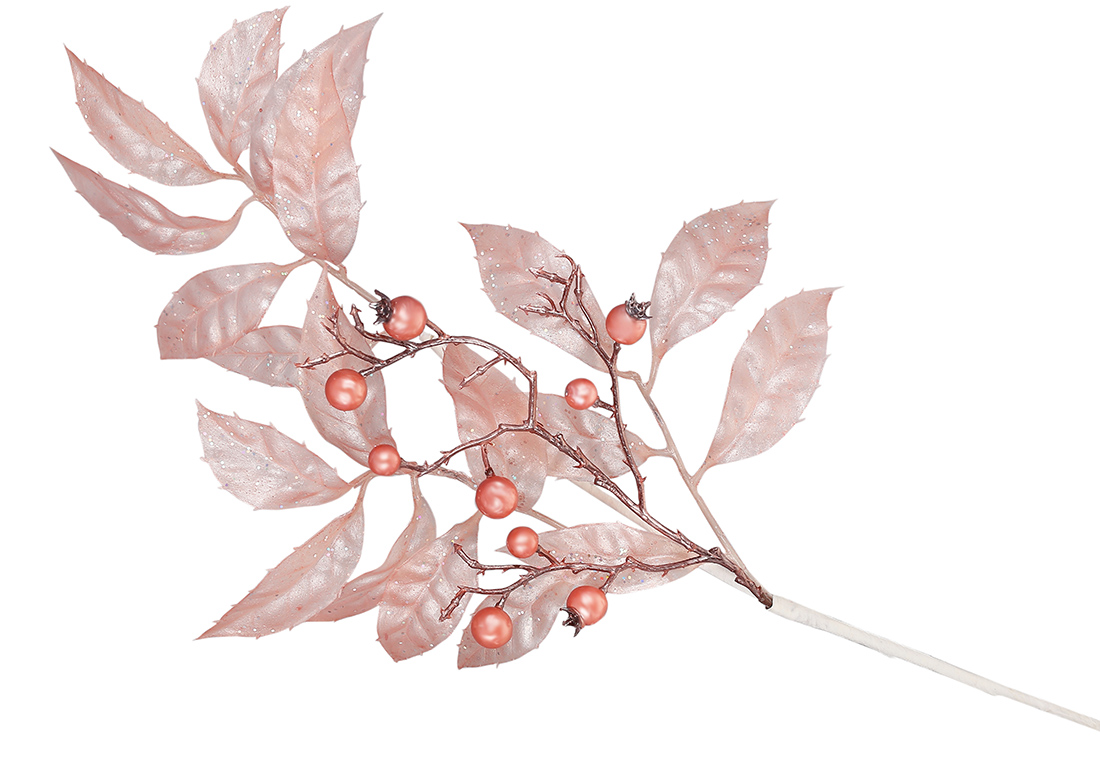 Декоративна гілка листя з ягодами 59см, колір - рожевий