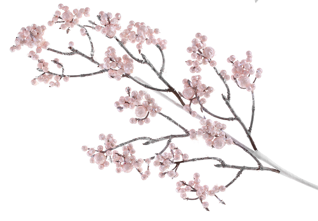 Декоративна гілка з ягодами у льоду 68 см, колір - ніжний рожевий