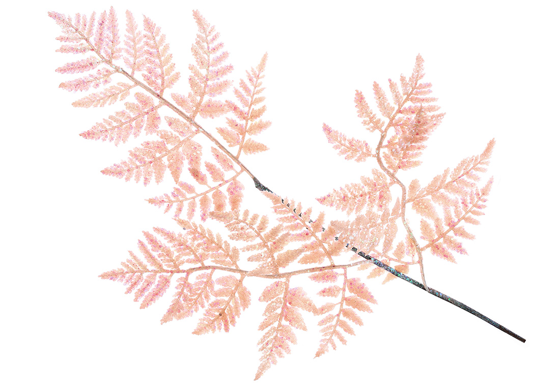 Декоративна гілка Папороть на 3 листи 76см, колір - рожевий персик