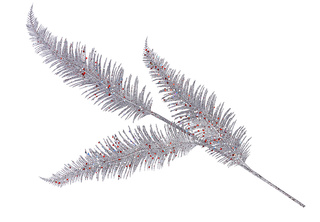 Декоративна гілка Папороть на 3 листи 77см, колір - срібло