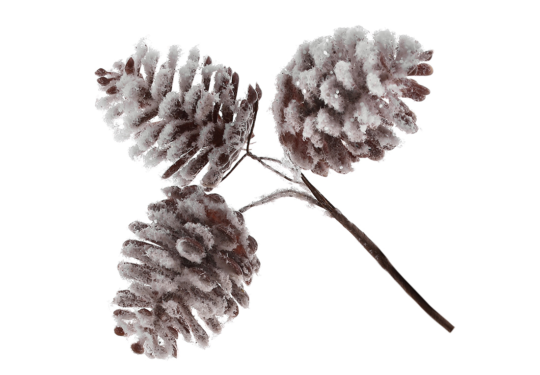 Декоративні шишки, пучок 3шт, 13см, колір - коричневий засніжений