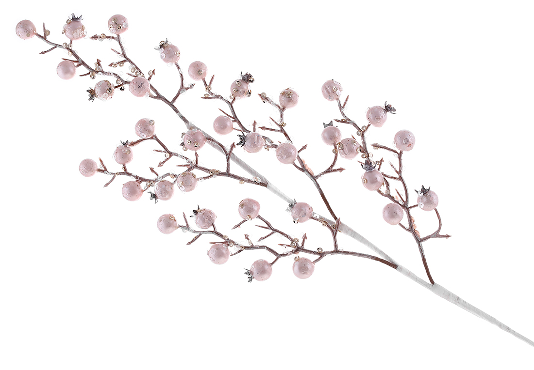 Декоративна гілка з ягодами в паєтках, 62см, колір - рожевий
