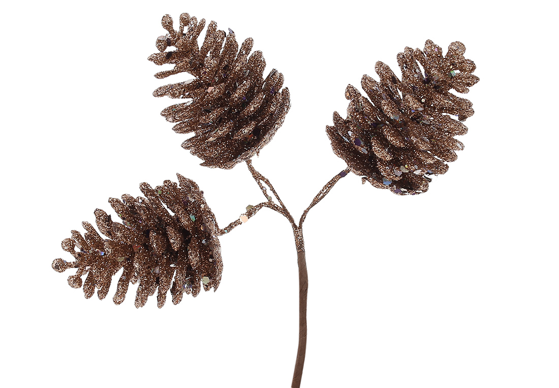 Декоративні шишки, пучок 3 шт, 13см, колір - коричневий мокко