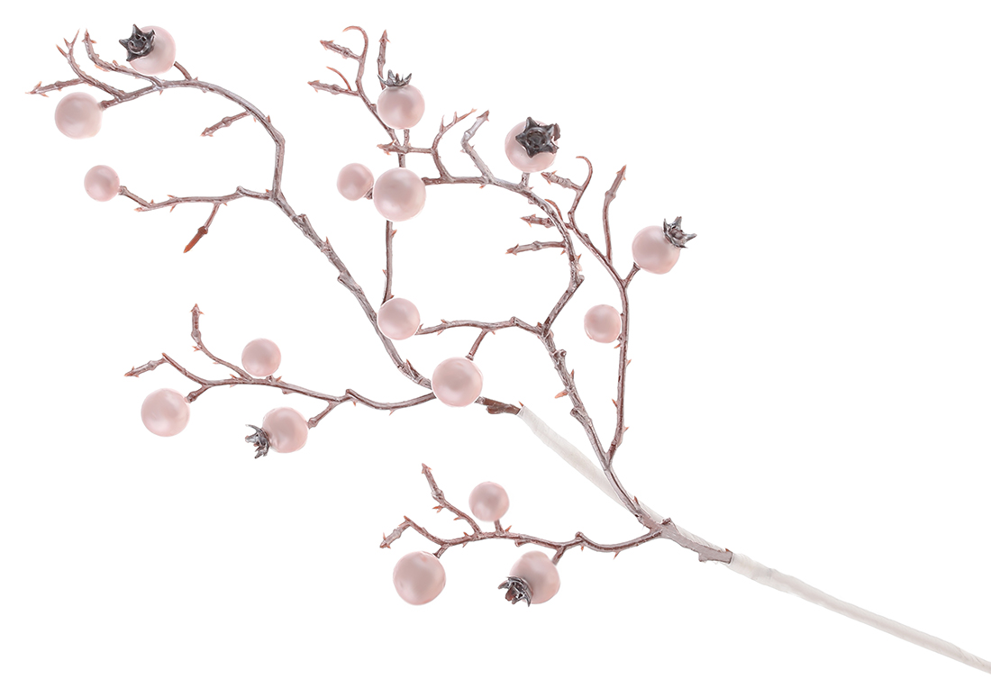 Декоративна гілка з перламутровими ягодами 48см, колір - рожева пудра