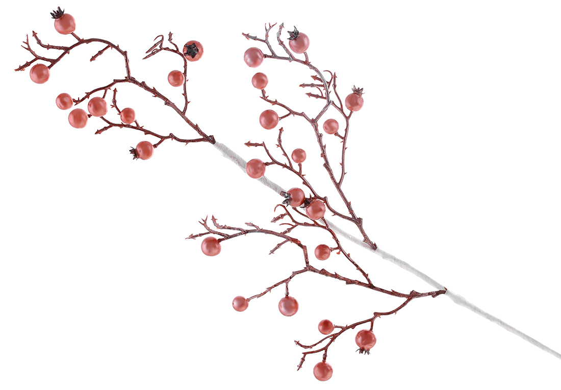 Декоративна гілка з перламутровими ягодами 63см, колір - рожевий