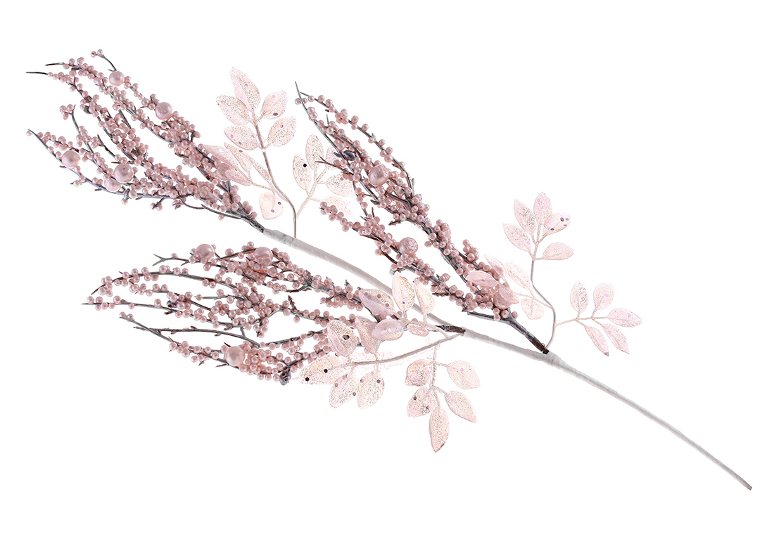 Декоративна гілка з ягодами 74см, колір - ніжний рожевий