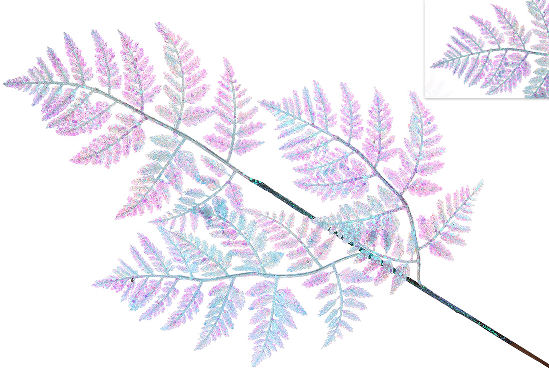 Декоративна гілка Папороть на 3 листи 76см, колір - морський блакитний