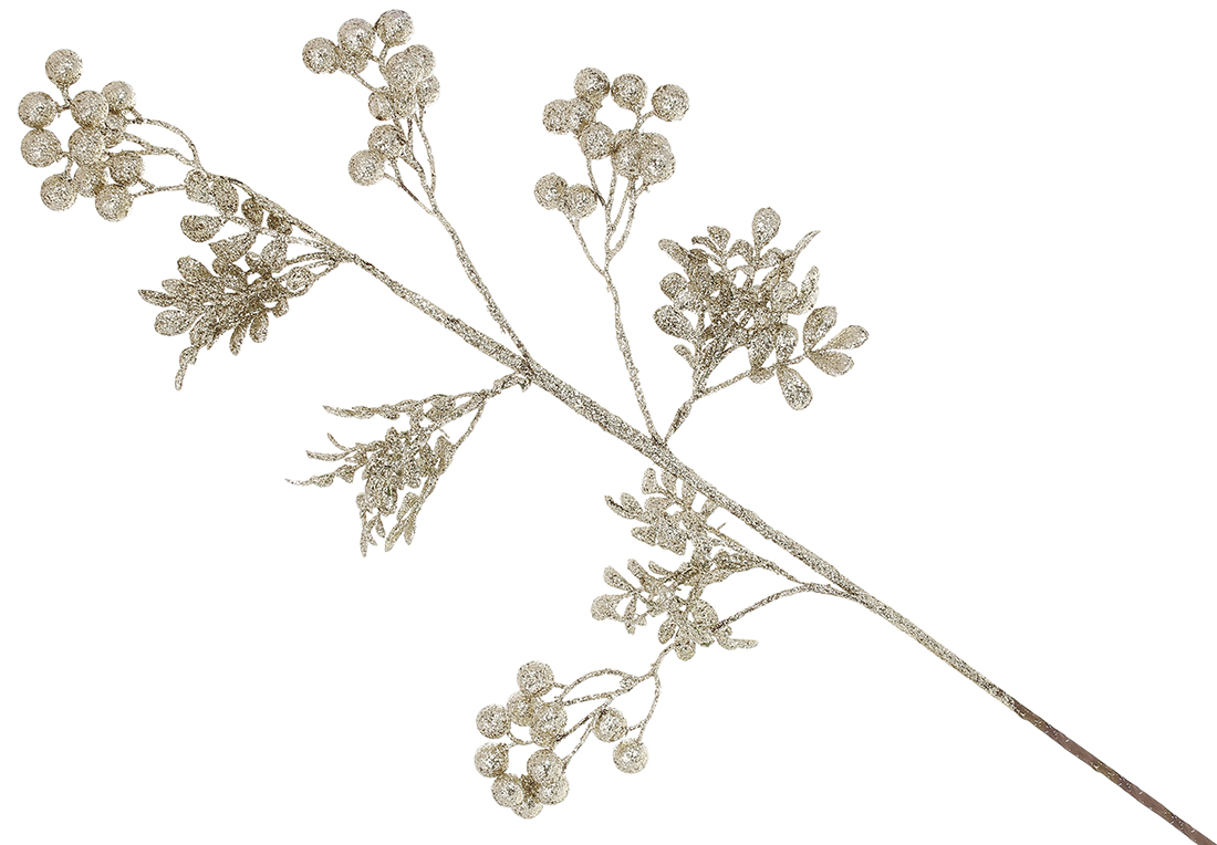 Декоративна гілка з ягодами 63см, колір - шампань