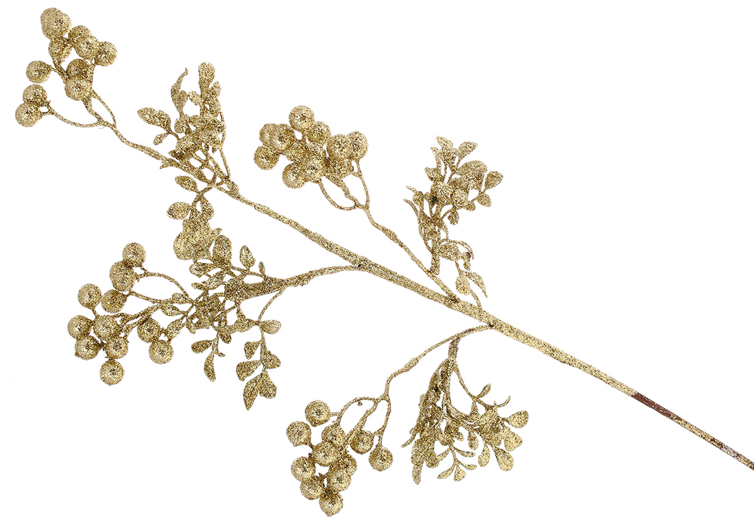 Декоративна гілка з ягодами 63см, колір - золото