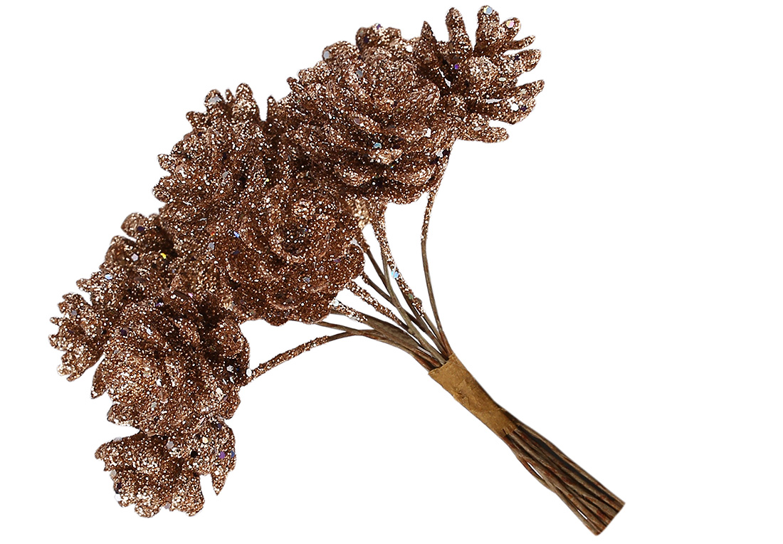 Декоративні міні-шишки 12шт в пучку, 12см, колір - коричневий мокко