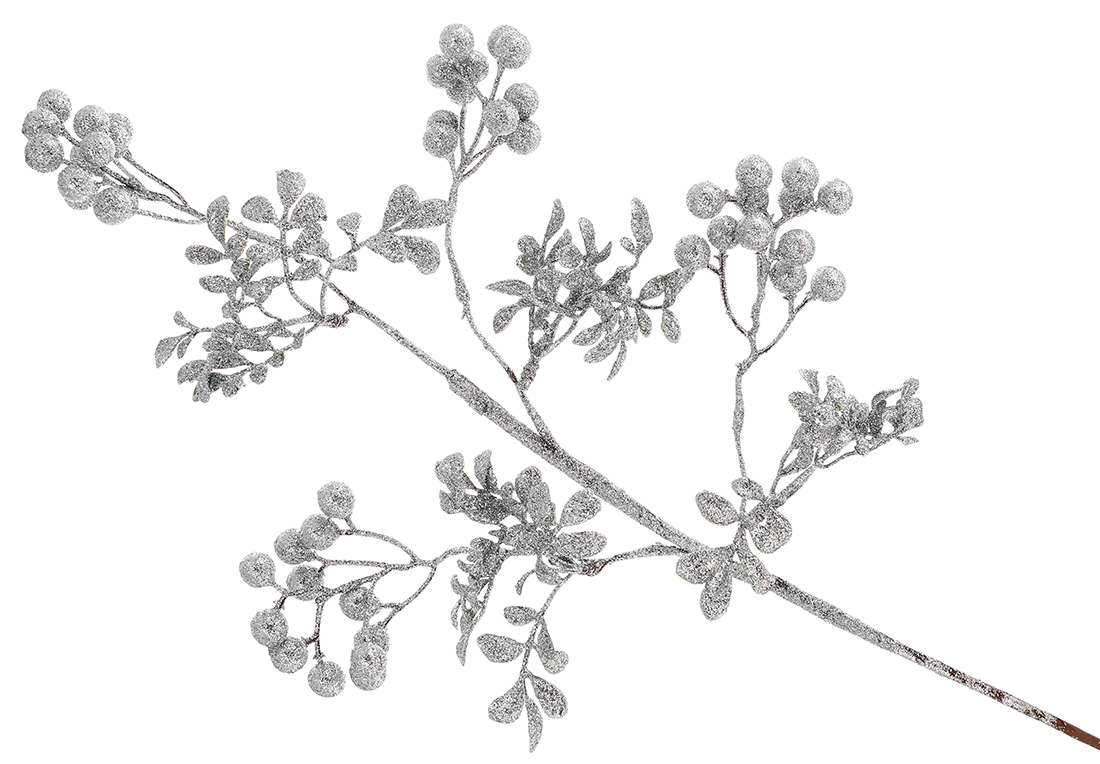 Декоративна гілка з ягодами 63см, колір - срібло